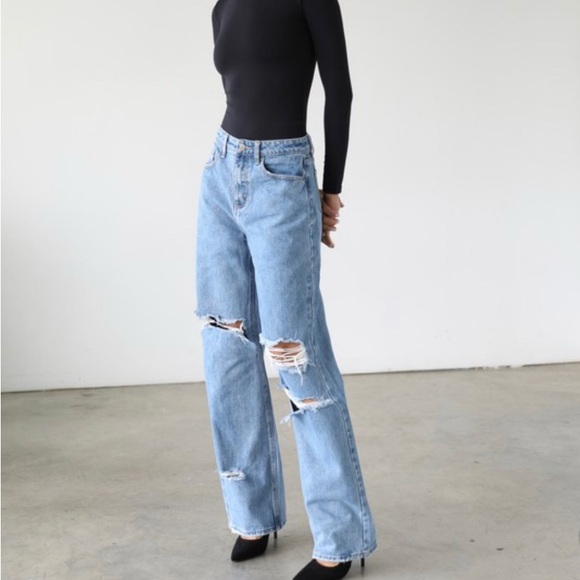 NWT DOGMA DISTRESSED WIDE LEG DENIM JEANS SZ 7 / 27 9 / 28 11 / 29 - Picture 1 of 3